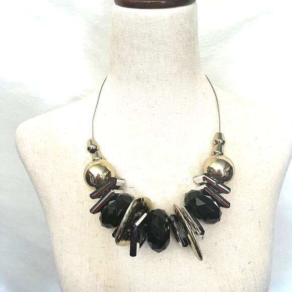 Bebe Chunky Statement 19" Necklace Black Gold Silver Geometric Wire chain New - Picture 1 of 11